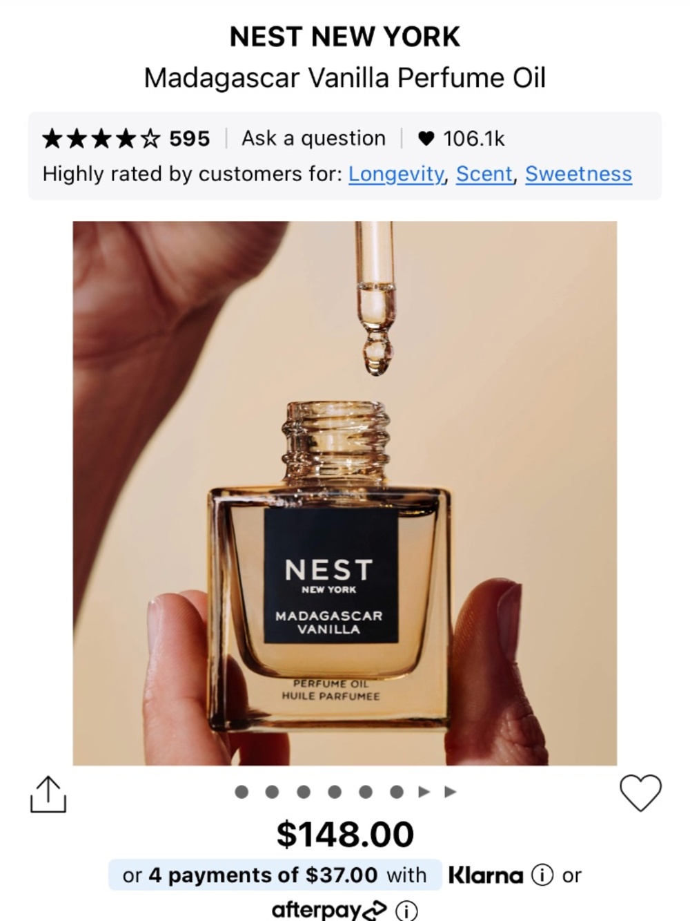 Brand new NEST New York Madagascar Vanilla Perfume Oil